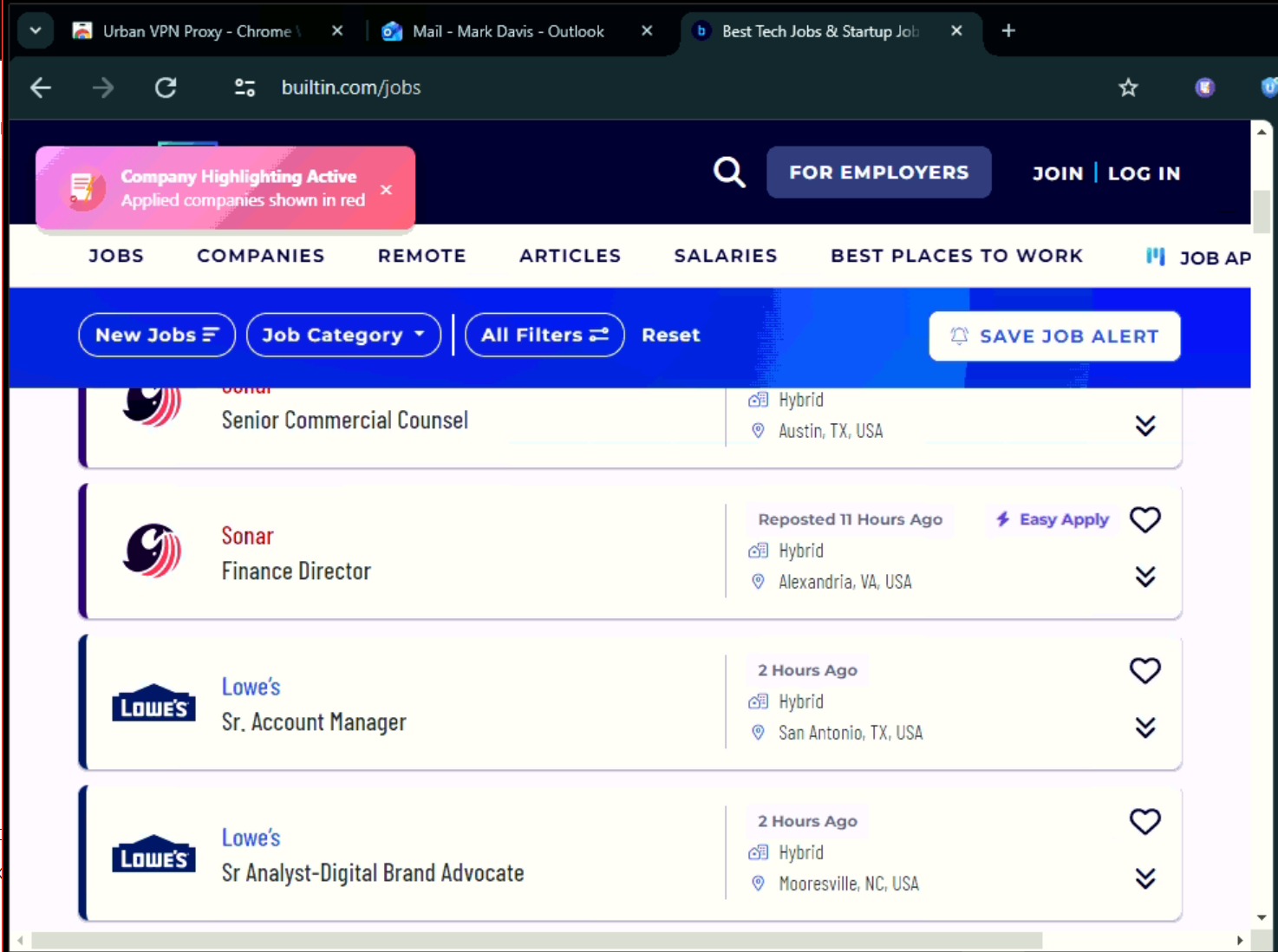 Red-highlighted company name on job listing